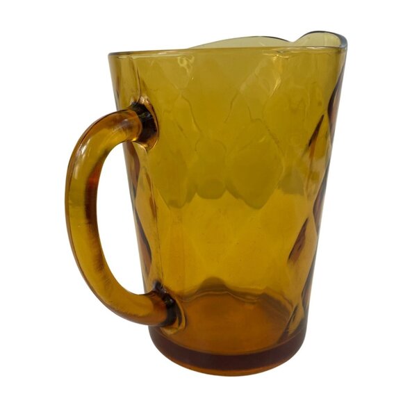 Hazel Atlas Amber Diamond-Pattern Glass Pitcher With Handle Vintage Style - Picture 5 of 12